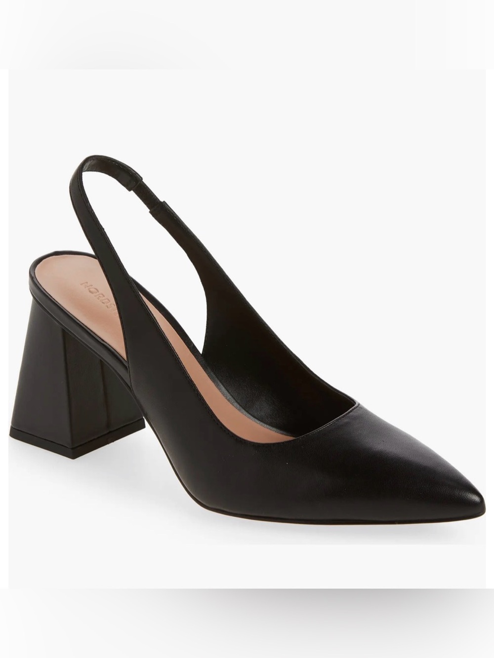 EUC  Nordstrom Women's Polina Black Leather Slingback Block Heel Pumps